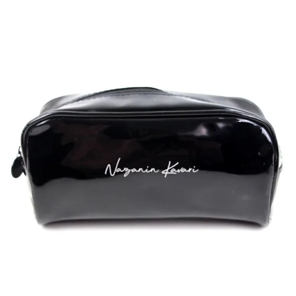 NAZANIN KAVARI BLACK PVC MAKEUP ZIP CASE BRUSH HOLDER COSMETIC BAG PURSE